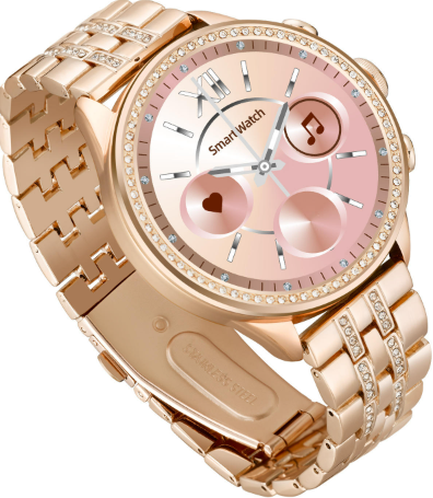 Smartwatch de Lujo Dorado Rosa con Cristales – Reloj Inteligente Elegante para Mujer