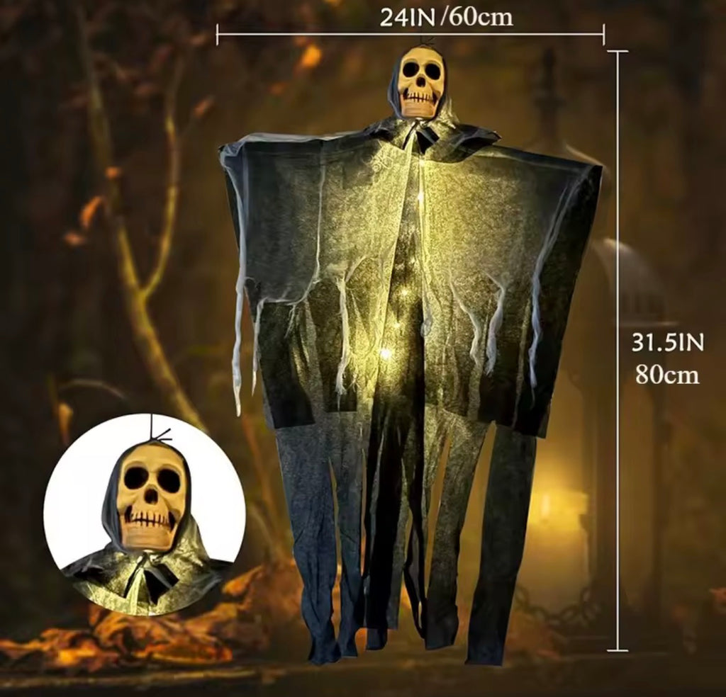 1 unidad de esqueleto de calavera luminoso de Halloween, fantasma colgante de gasa, decoración para el hogar, jardín exterior, accesorios de terror para fiestas de Halloween 2026