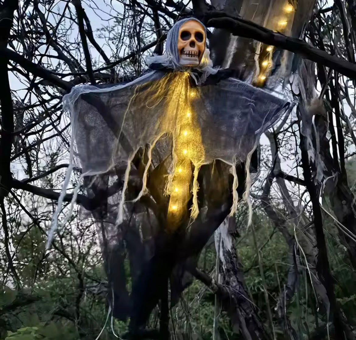 1 unidad de esqueleto de calavera luminoso de Halloween, fantasma colgante de gasa, decoración para el hogar, jardín exterior, accesorios de terror para fiestas de Halloween 2026