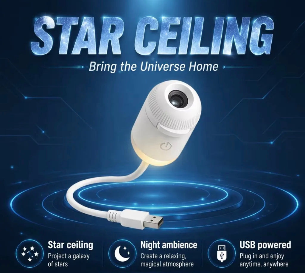 Proyector de Galaxia y Luz Nocturna 2-en-1 Actualizado 2027 – Proyector de Techo de Estrellas 5D Holofgráfico Inteligente 4K con Múltiples Películas, Cuello Flexible y Alimentación USB.