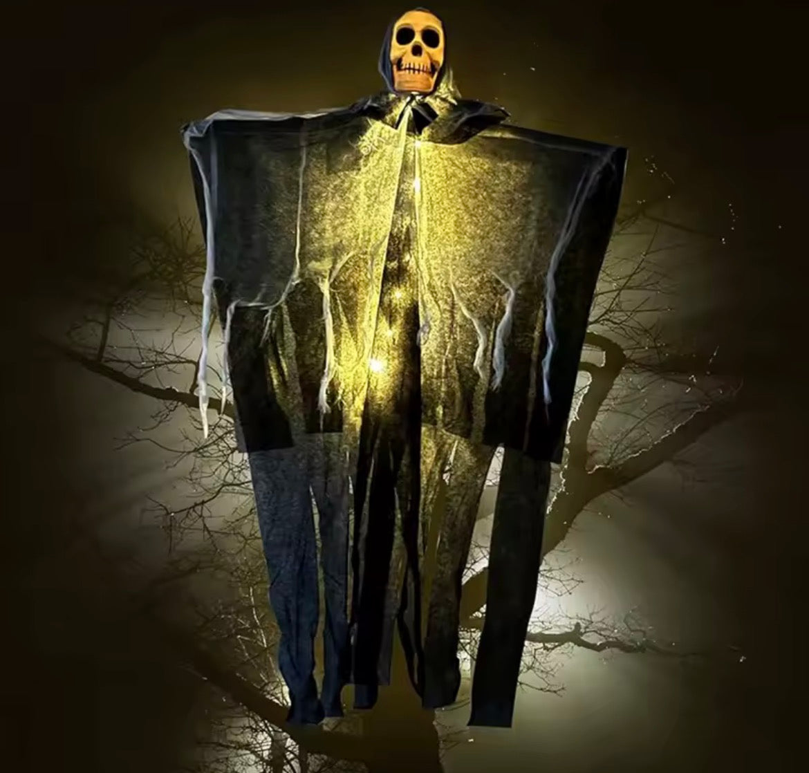 1 unidad de esqueleto de calavera luminoso de Halloween, fantasma colgante de gasa, decoración para el hogar, jardín exterior, accesorios de terror para fiestas de Halloween 2026
